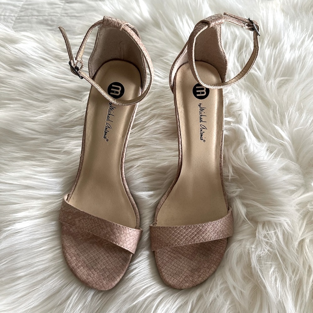 Blush Snakeskin Michael Antonio Kitten Strappy Heels
